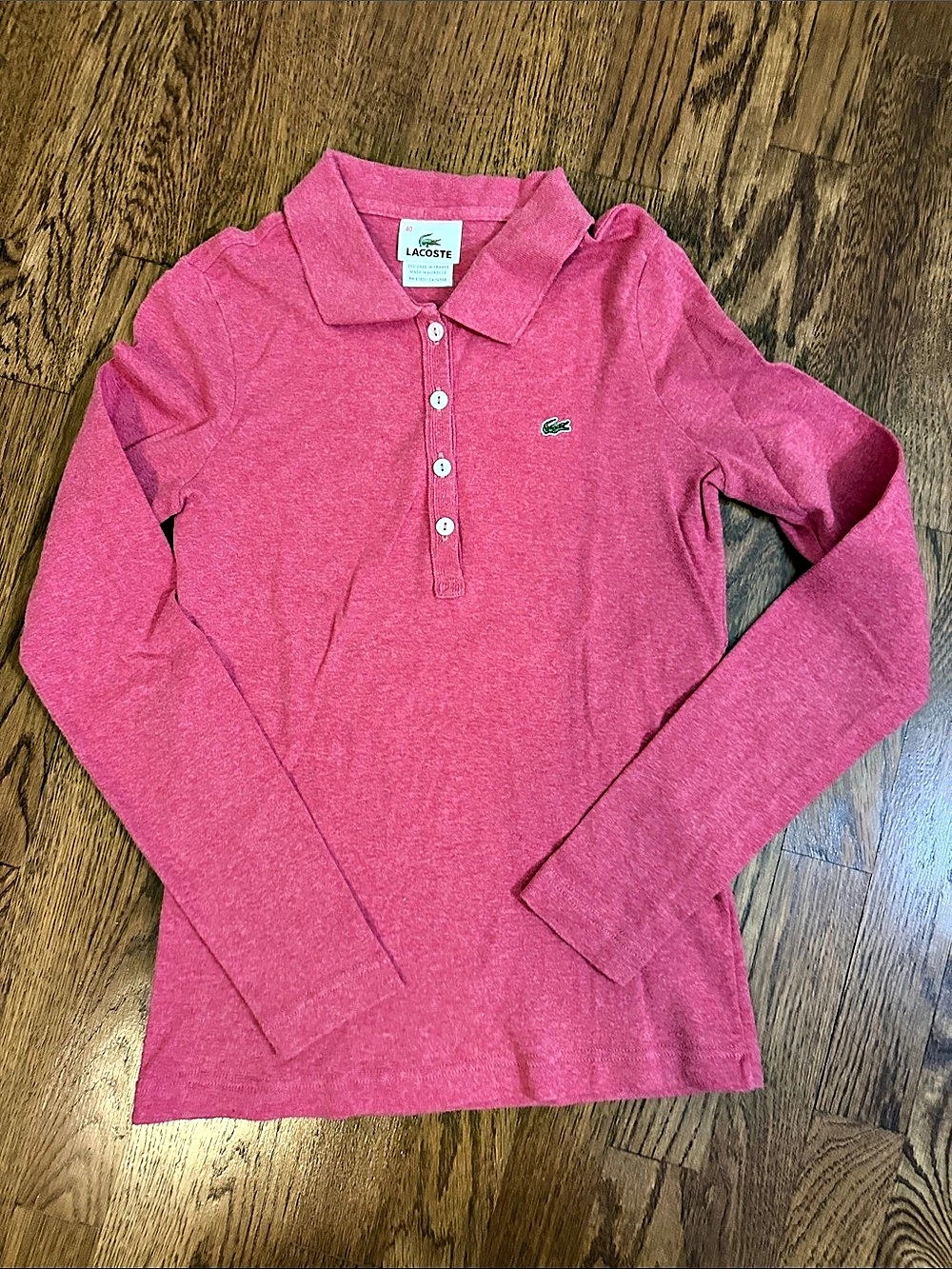 Lacoste Women's Long Sleeve Polo Shirt Long Sleeve Polo in Pink Size 40 Like New